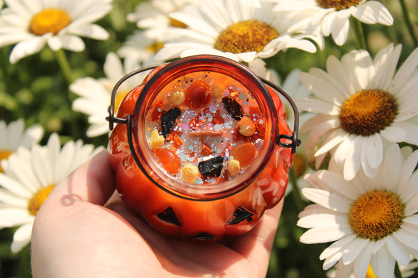 Jack O' Lantern Crystal Candle|Crystal Candles|Halloween Candle|Samhain Candle|All Hallow's Eve Candle|Pumpkin Candle|Pumpkin Crystal Candle