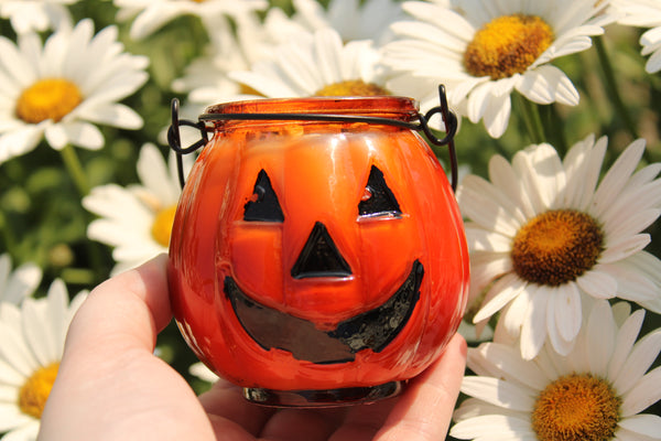 Jack O' Lantern Crystal Candle|Crystal Candles|Halloween Candle|Samhain Candle|All Hallow's Eve Candle|Pumpkin Candle|Pumpkin Crystal Candle