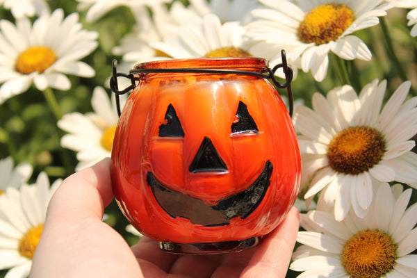 Jack O' Lantern Crystal Candle|Crystal Candles|Halloween Candle|Samhain Candle|All Hallow's Eve Candle|Pumpkin Candle|Pumpkin Crystal Candle