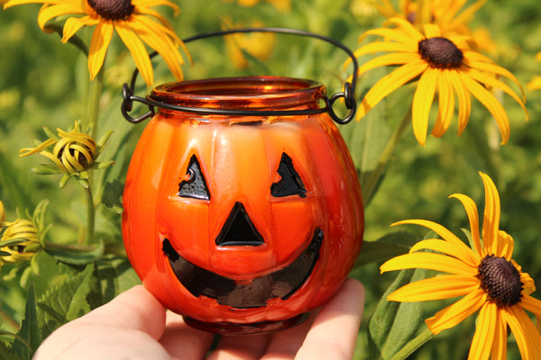 Jack O' Lantern Crystal Candle|Crystal Candles|Halloween Candle|Samhain Candle|All Hallow's Eve Candle|Pumpkin Candle|Pumpkin Crystal Candle