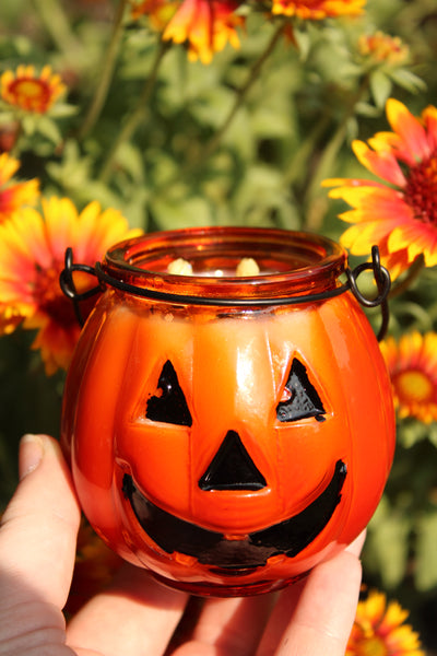 Jack O' Lantern Crystal Candle|Crystal Candles|Halloween Candle|Samhain Candle|All Hallow's Eve Candle|Pumpkin Candle|Pumpkin Crystal Candle