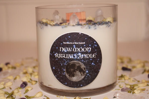 New Moon Ritual Candle|New Moon Candle|New Moon|New Moon Ritual|Crystal Candle|New Moon Crystal Candle|Manifestation Candle|Crystal Healing