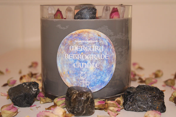 Mercury Retrograde Ritual Candle|Mercury Retrograde|Mercury Retrograde Candle|Mercury Retrograde Ritual|Crystal Candle|Protection|Crystals