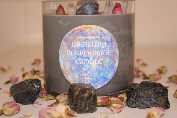 Mercury Retrograde Ritual Candle|Mercury Retrograde|Mercury Retrograde Candle|Mercury Retrograde Ritual|Crystal Candle|Protection|Crystals