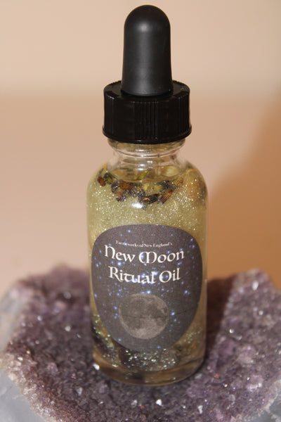 New Moon Ritual Oil|Crystal Infused Body Oil|Body Oil|Crystals|Manifestation Oil|Shimmer Body Oil|Body Shimmer|Body Glitter|New Moon Oil