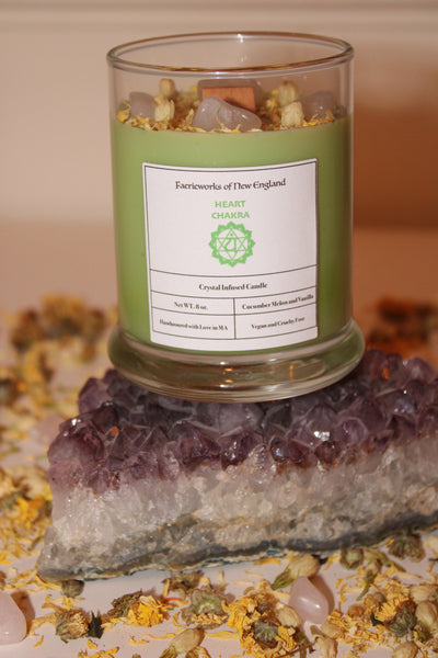 Heart Chakra Crystal Candle|Chakras|Crystal Candle|Soy Wax|Vegan|Natural|Cruelty Free|Crystal Healing|Self Care|Meditation|Crystal Candles