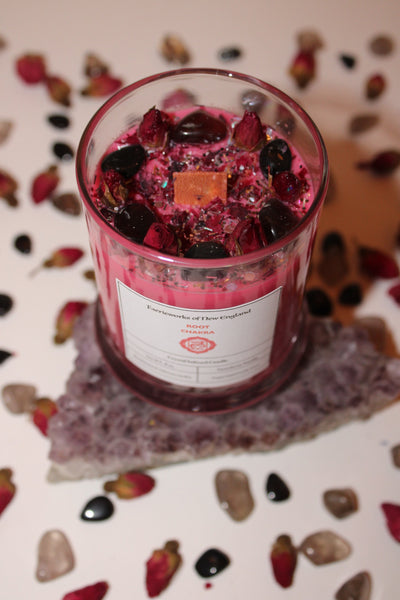 Root Chakra Crystal Candle|Chakras|Crystal Candle|Soy Wax|Vegan|Natural|Cruelty Free|Crystal Healing|Self Care|Meditation|Crystal Candles