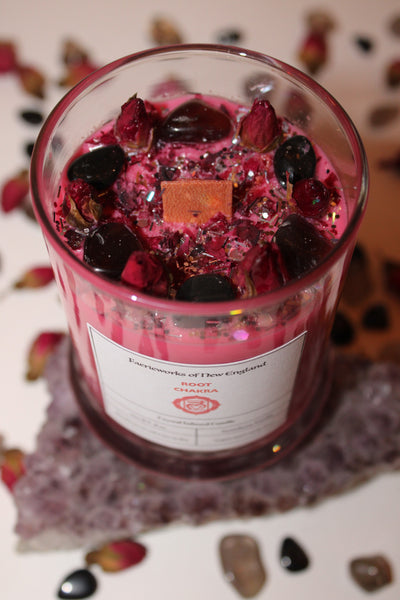 Root Chakra Crystal Candle|Chakras|Crystal Candle|Soy Wax|Vegan|Natural|Cruelty Free|Crystal Healing|Self Care|Meditation|Crystal Candles