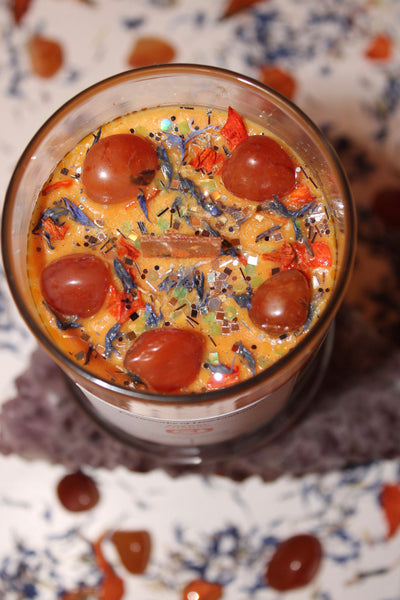 Sacral Chakra Crystal Candle|Chakras|Crystal Candle|Soy Wax|Vegan|Natural|Cruelty Free|Crystal Healing|Self Care|Meditation|Crystal Candles