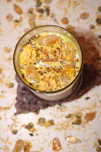 Solar Plexus Chakra Crystal Candle|Crystal Candle|Soy Wax|Vegan|Natural|Cruelty Free|Crystal Healing|Self Care|Meditation|Crystal Candles