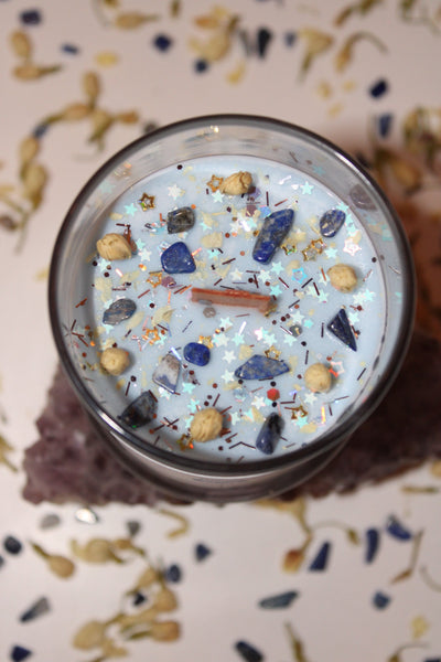 Throat Chakra Crystal Candle|Chakras|Crystal Candle|Soy Wax|Vegan|Natural|Cruelty Free|Crystal Healing|Self Care|Meditation|Crystal Candles
