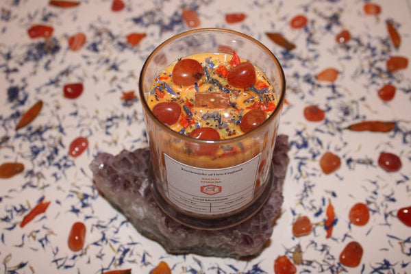 Sacral Chakra Crystal Candle|Chakras|Crystal Candle|Soy Wax|Vegan|Natural|Cruelty Free|Crystal Healing|Self Care|Meditation|Crystal Candles