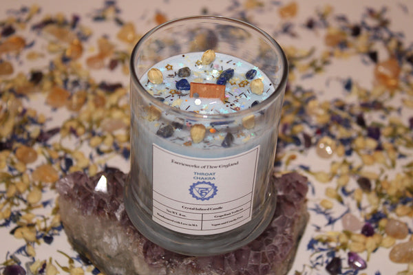 Throat Chakra Crystal Candle|Chakras|Crystal Candle|Soy Wax|Vegan|Natural|Cruelty Free|Crystal Healing|Self Care|Meditation|Crystal Candles