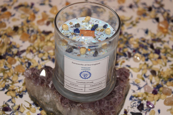 Throat Chakra Crystal Candle|Chakras|Crystal Candle|Soy Wax|Vegan|Natural|Cruelty Free|Crystal Healing|Self Care|Meditation|Crystal Candles