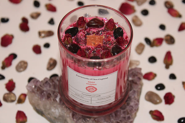 Root Chakra Crystal Candle|Chakras|Crystal Candle|Soy Wax|Vegan|Natural|Cruelty Free|Crystal Healing|Self Care|Meditation|Crystal Candles