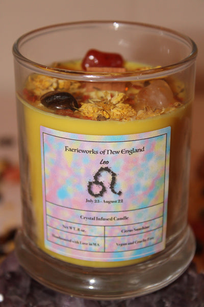 Leo Crystal Candle|Crystal Candle|Leo Candle|Zodiac Candles|Zodiac Candle|Leo Crystals|Leo|Crystal Healing|Zodiac|Astrology|Crystal Candles