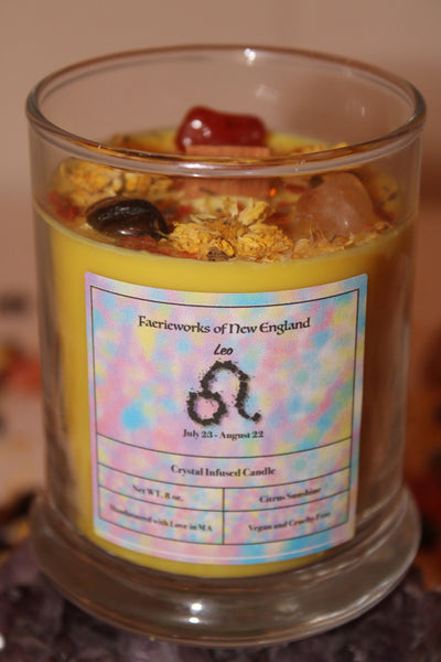 Leo Crystal Candle|Crystal Candle|Leo Candle|Zodiac Candles|Zodiac Candle|Leo Crystals|Leo|Crystal Healing|Zodiac|Astrology|Crystal Candles