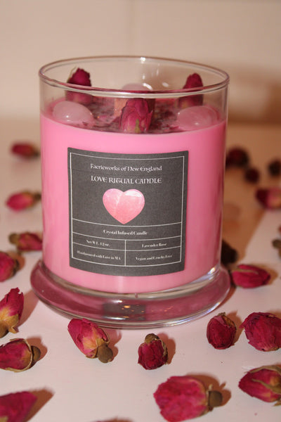 LOVE Crystal Candle|Crystal Candle|Intention Candle|Intention Candles|Love|Crystal Healing|Self Care|Meditation|Flowers|Crystal Candles