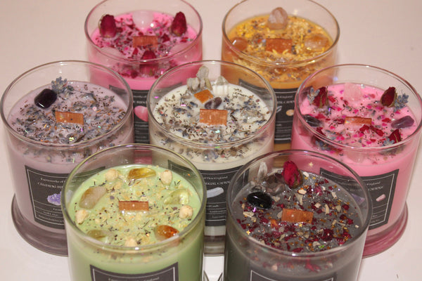 LOVE Crystal Candle|Crystal Candle|Intention Candle|Intention Candles|Love|Crystal Healing|Self Care|Meditation|Flowers|Crystal Candles