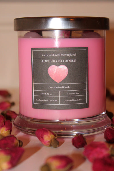 LOVE Crystal Candle|Crystal Candle|Intention Candle|Intention Candles|Love|Crystal Healing|Self Care|Meditation|Flowers|Crystal Candles