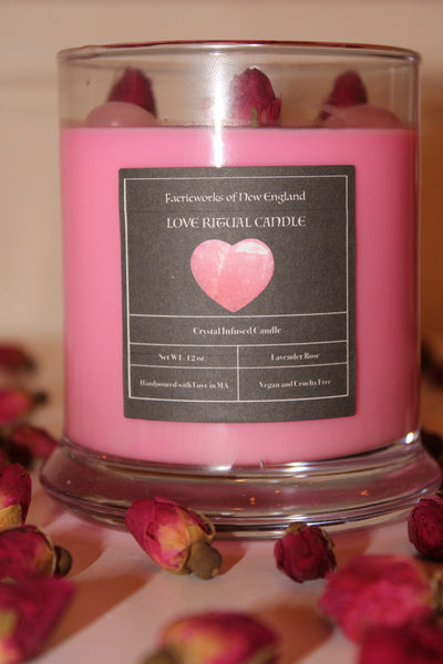 LOVE Crystal Candle|Crystal Candle|Intention Candle|Intention Candles|Love|Crystal Healing|Self Care|Meditation|Flowers|Crystal Candles