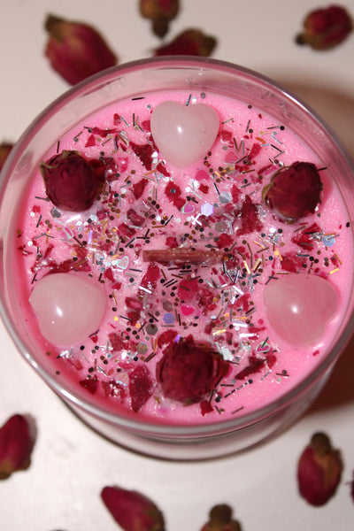 LOVE Crystal Candle|Crystal Candle|Intention Candle|Intention Candles|Love|Crystal Healing|Self Care|Meditation|Flowers|Crystal Candles