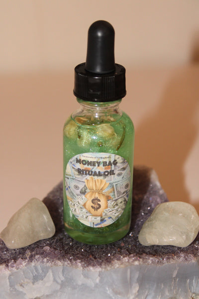 Money Bag Ritual Oil|Crystal Infused Body Oil|Body Oil|Crystal Oil|Abundance Oil|Shimmer Body Oil|Body Shimmer|Body Glitter|Money|Wealth