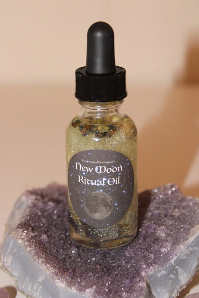 New Moon Ritual Oil|Crystal Infused Body Oil|Body Oil|Crystals|Manifestation Oil|Shimmer Body Oil|Body Shimmer|Body Glitter|New Moon Oil