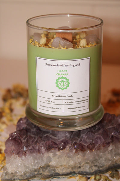 Heart Chakra Crystal Candle|Chakras|Crystal Candle|Soy Wax|Vegan|Natural|Cruelty Free|Crystal Healing|Self Care|Meditation|Crystal Candles
