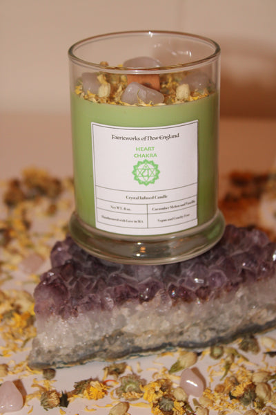 Heart Chakra Crystal Candle|Chakras|Crystal Candle|Soy Wax|Vegan|Natural|Cruelty Free|Crystal Healing|Self Care|Meditation|Crystal Candles