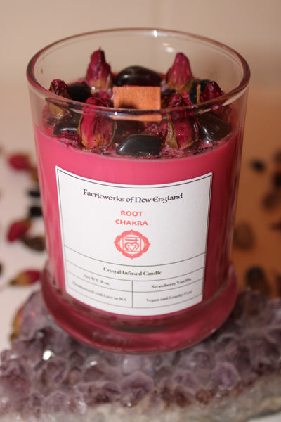 Root Chakra Crystal Candle|Chakras|Crystal Candle|Soy Wax|Vegan|Natural|Cruelty Free|Crystal Healing|Self Care|Meditation|Crystal Candles