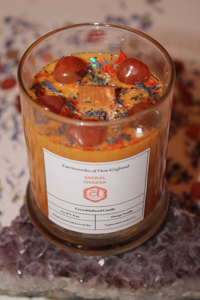 Sacral Chakra Crystal Candle|Chakras|Crystal Candle|Soy Wax|Vegan|Natural|Cruelty Free|Crystal Healing|Self Care|Meditation|Crystal Candles