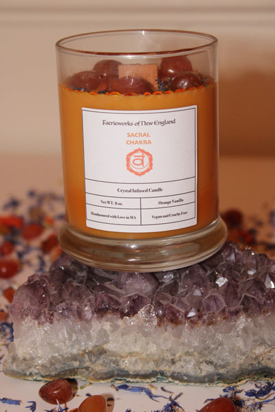 Sacral Chakra Crystal Candle|Chakras|Crystal Candle|Soy Wax|Vegan|Natural|Cruelty Free|Crystal Healing|Self Care|Meditation|Crystal Candles