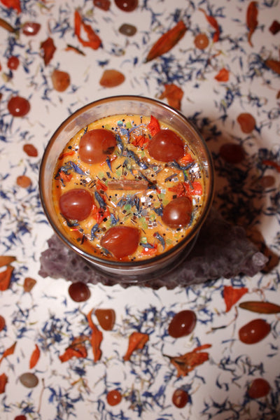 Sacral Chakra Crystal Candle|Chakras|Crystal Candle|Soy Wax|Vegan|Natural|Cruelty Free|Crystal Healing|Self Care|Meditation|Crystal Candles