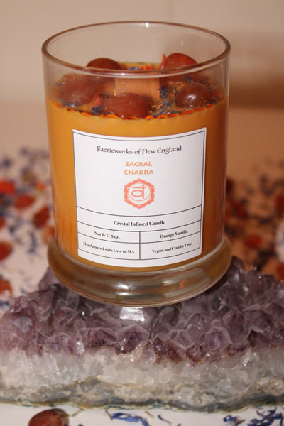 Sacral Chakra Crystal Candle|Chakras|Crystal Candle|Soy Wax|Vegan|Natural|Cruelty Free|Crystal Healing|Self Care|Meditation|Crystal Candles
