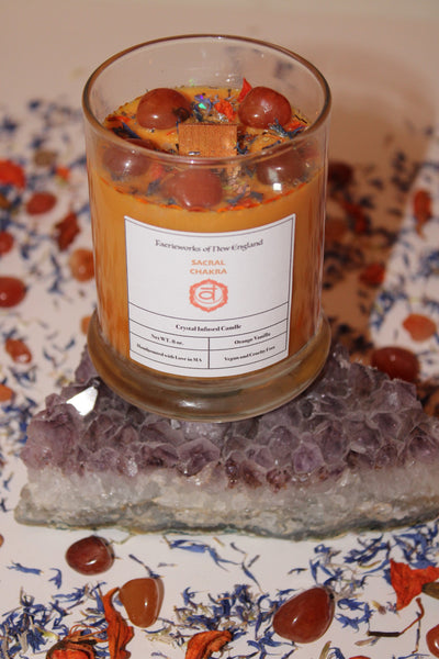 Sacral Chakra Crystal Candle|Chakras|Crystal Candle|Soy Wax|Vegan|Natural|Cruelty Free|Crystal Healing|Self Care|Meditation|Crystal Candles