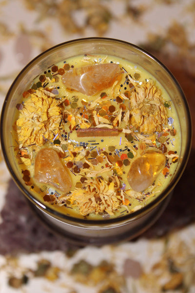 Solar Plexus Chakra Crystal Candle|Crystal Candle|Soy Wax|Vegan|Natural|Cruelty Free|Crystal Healing|Self Care|Meditation|Crystal Candles
