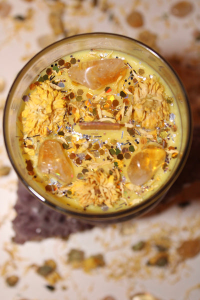 Solar Plexus Chakra Crystal Candle|Crystal Candle|Soy Wax|Vegan|Natural|Cruelty Free|Crystal Healing|Self Care|Meditation|Crystal Candles