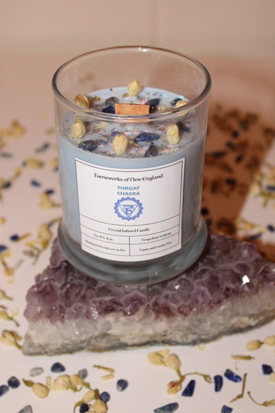 Throat Chakra Crystal Candle|Chakras|Crystal Candle|Soy Wax|Vegan|Natural|Cruelty Free|Crystal Healing|Self Care|Meditation|Crystal Candles