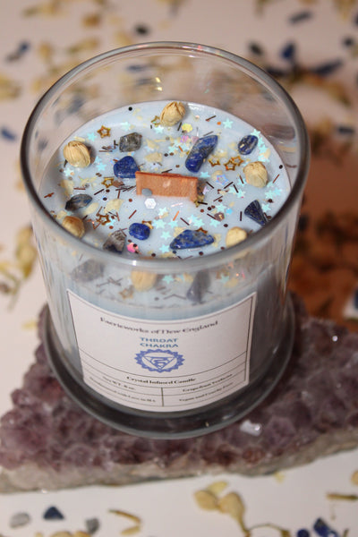 Throat Chakra Crystal Candle|Chakras|Crystal Candle|Soy Wax|Vegan|Natural|Cruelty Free|Crystal Healing|Self Care|Meditation|Crystal Candles