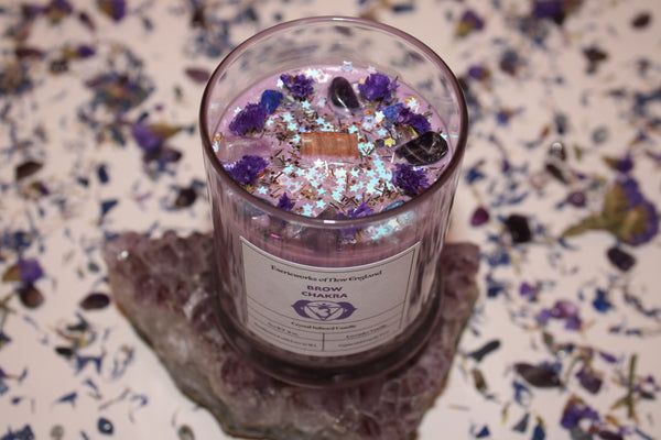 Brow Chakra Herbal Candle|Crystal Candle|Soy Wax|Vegan|Natural|Cruelty Free|Crystal Healing|Self Care|Chakras|Meditation|Crystal Candles