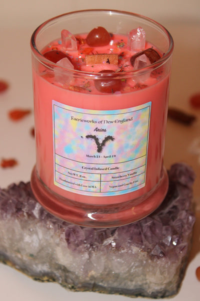 Aries Crystal Candle|Crystal Candle|Aries Candle|Zodiac Candle|Zodiac Candles|Aries Crystals|Aries|Zodiac|Astrology|       Crystal Candles