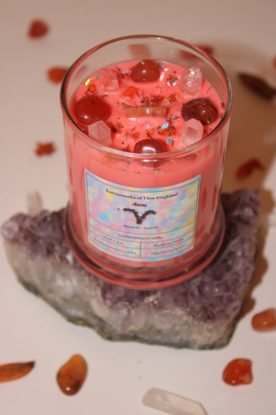 Aries Crystal Candle|Crystal Candle|Aries Candle|Zodiac Candle|Zodiac Candles|Aries Crystals|Aries|Zodiac|Astrology|       Crystal Candles