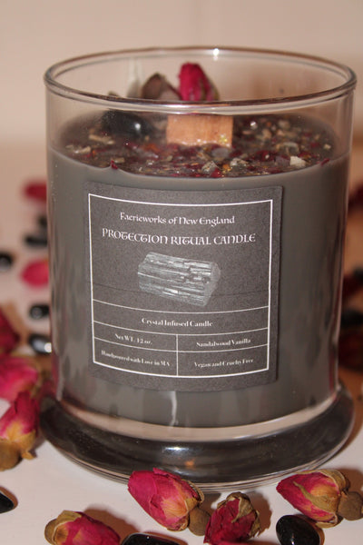 PROTECTION Crystal Candle|Crystal Candle|Intention Candle|Faerieworks of New England|Crystal Healing|Self Care|Meditation|Crystal Candles