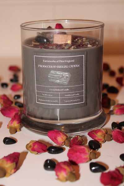 PROTECTION Crystal Candle|Crystal Candle|Intention Candle|Faerieworks of New England|Crystal Healing|Self Care|Meditation|Crystal Candles