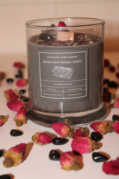 PROTECTION Crystal Candle|Crystal Candle|Intention Candle|Faerieworks of New England|Crystal Healing|Self Care|Meditation|Crystal Candles
