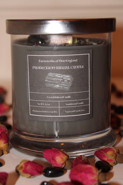 PROTECTION Crystal Candle|Crystal Candle|Intention Candle|Faerieworks of New England|Crystal Healing|Self Care|Meditation|Crystal Candles