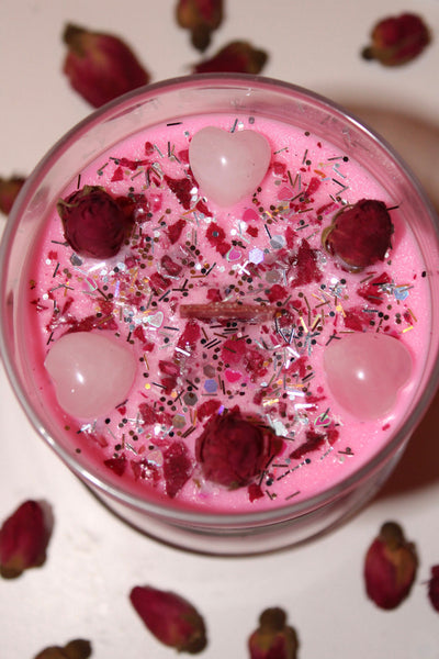 LOVE Crystal Candle|Crystal Candle|Intention Candle|Intention Candles|Love|Crystal Healing|Self Care|Meditation|Flowers|Crystal Candles