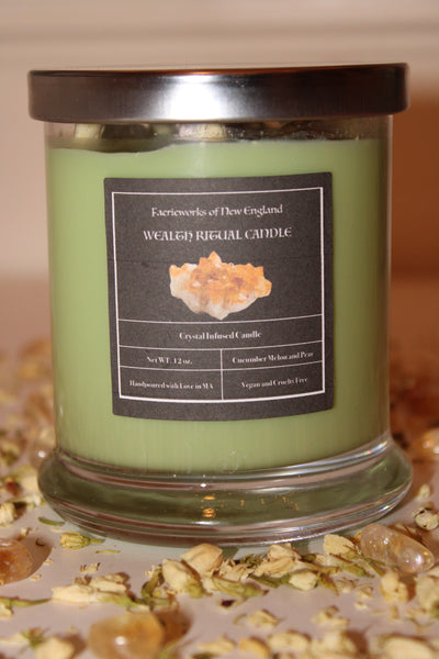 WEALTH Crystal Candle|Crystal Candle|Wealth Intention Candle|Ritual Candle|Money|Crystal Healing|Abundance Candle|Crystal Candles
