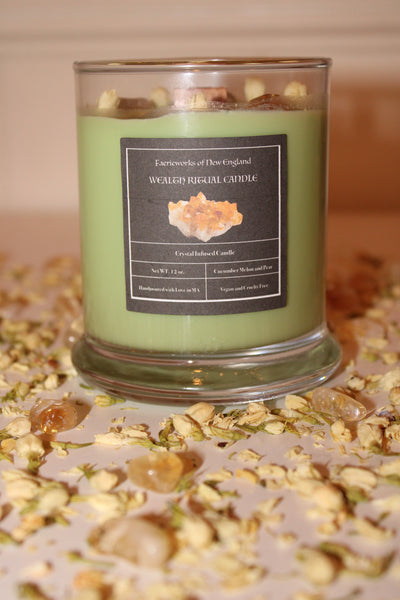 WEALTH Crystal Candle|Crystal Candle|Wealth Intention Candle|Ritual Candle|Money|Crystal Healing|Abundance Candle|Crystal Candles